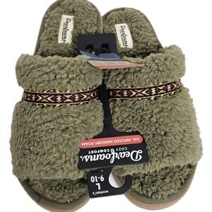 Dearfoams Cozy Comfort Women's 9-10 Green Terry Taped Gel Memory Foam NWT